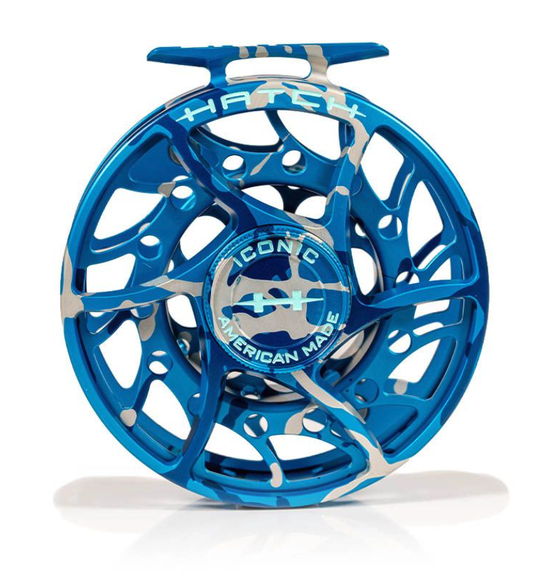 Drag knob view of Hatch Iconic Fly Reel 9 Plus Limited Edition Splash Camo Mid Arbor
