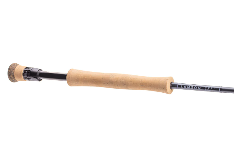 Ergonomic grip of Lamson Guru Fly Rod, offering enhanced comfort and control for all-day fishing.