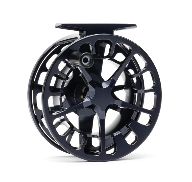 Back side of Lamson Guru X Fly Reel Blue Steel
