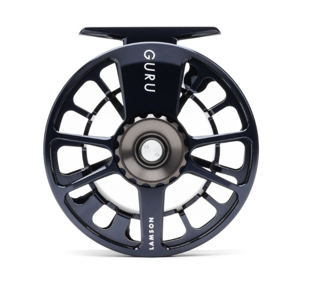 Front view of Lamson Guru X Fly Reel Blue Steel