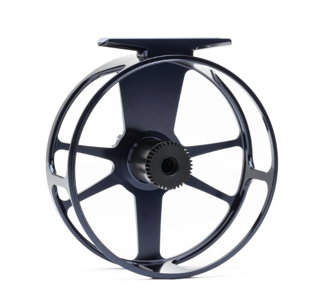 Full frame of Lamson Guru X HD Fly Reel Blue Steel