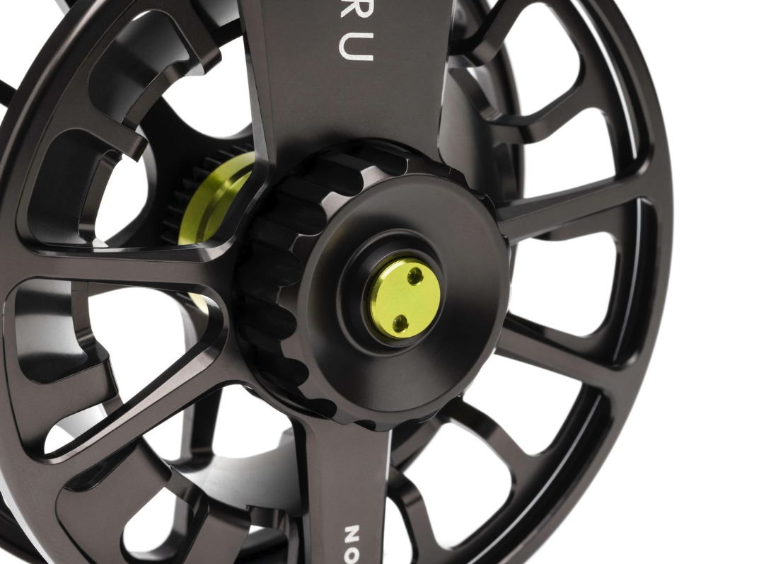 Drag knob detail of Lamson Guru X Fly Reel Halo
