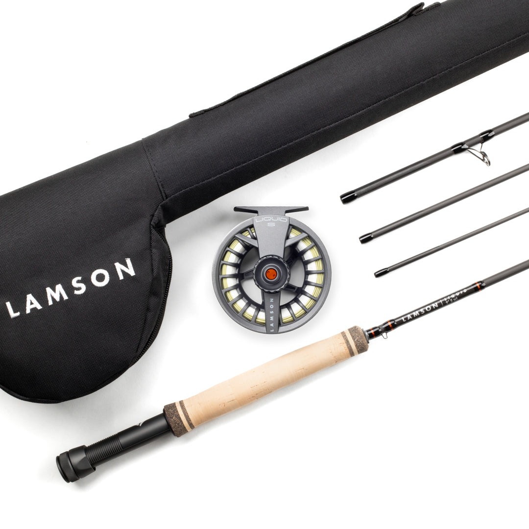 Lamson Liquid rod and reel outfit 4wt 5wt 6wt fully lined with fly line backing leader and Cordura travel case