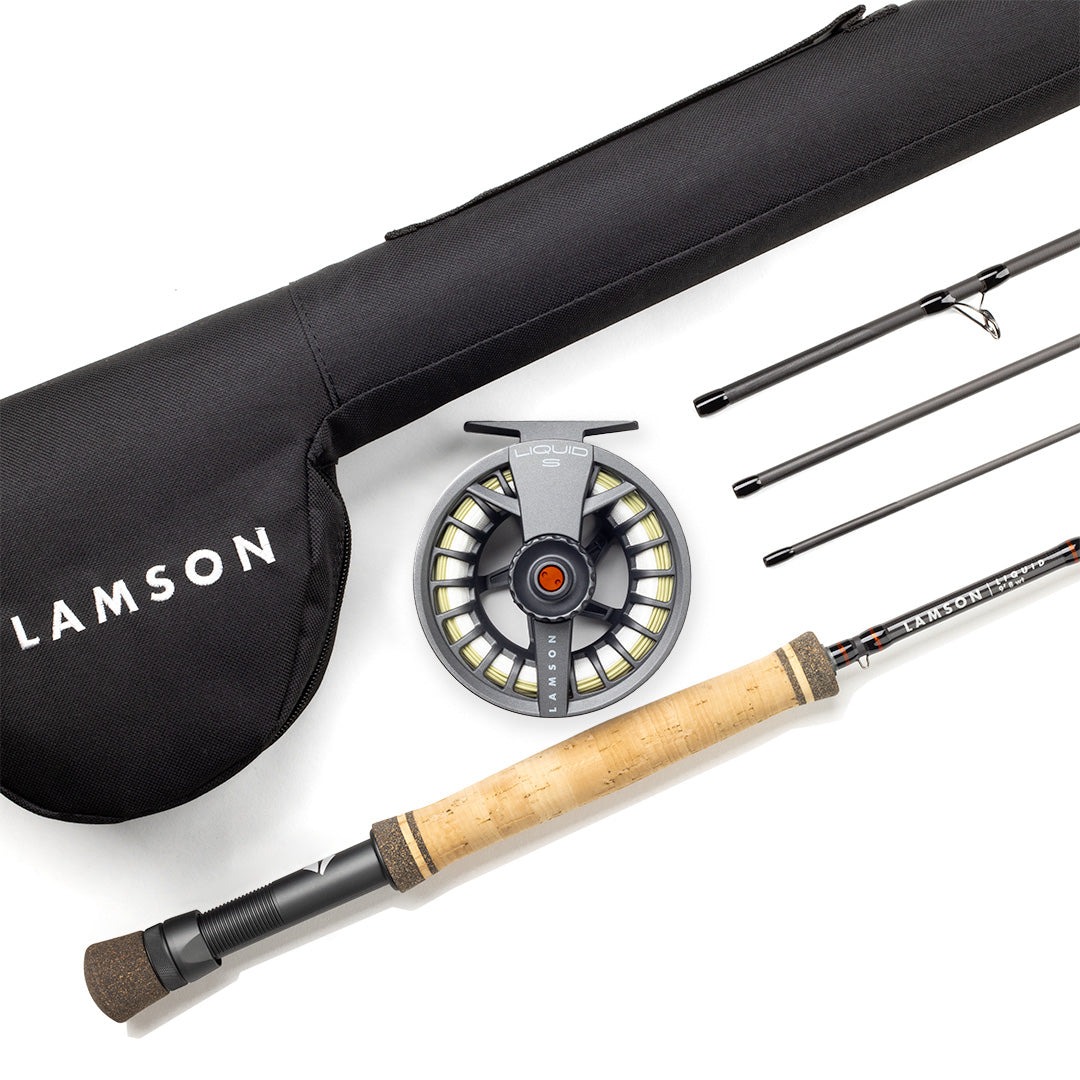 Lamson Liquid rod and reel outfit 7wt 8wt fully lined with fly line backing leader and travel-ready rod case