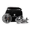 View of reel, spare spools and carrying case thats included with the Lamson Liquid S-Series HD Reel 3-Pack