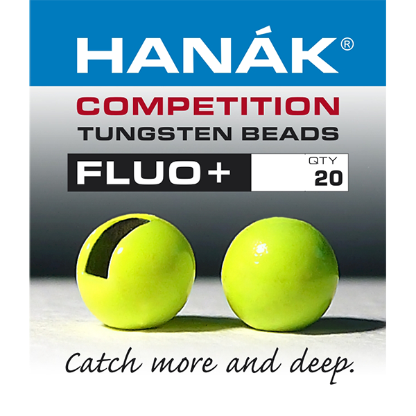 Chartreuse Hanak Slotted Tungsten Beads Fluo+ for Euro nymphs, perdigons, and jig hook fly tying