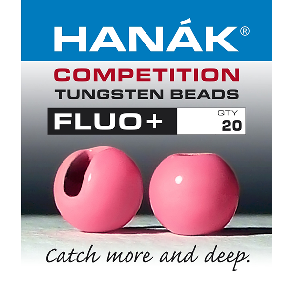 Hot pink Hanak Slotted Tungsten Beads Fluo+ for bright attractor jig nymphs and perdigon flies