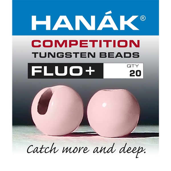 Light pink Hanak Slotted Tungsten Beads Fluo+ for subtle fluorescent nymphs and jig flies