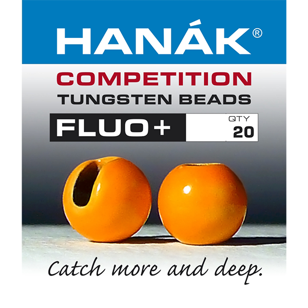 Hanak orange Fluo+ tungsten beads for Euro nymphs, perdigons, and fluorescent hot spot flies