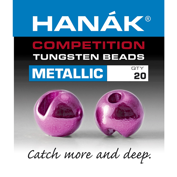Hanak dark pink Metallic+ tungsten fly tying beads for flashy attractor nymphs and fast sinking jig flies