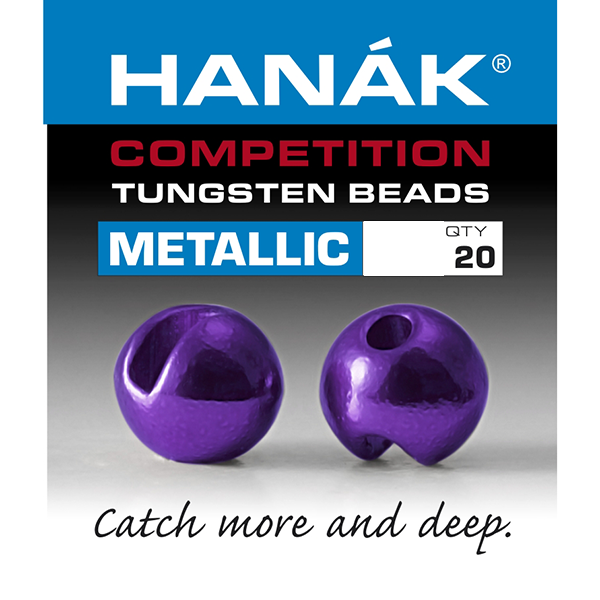 Hanak dark violet Metallic+ slotted tungsten beads for deep water Euro nymphing and trout fly tying