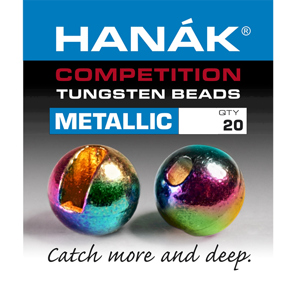 Hanak rainbow Metallic+ slotted tungsten beads for colorful fast sinking Euro nymph fly tying patterns