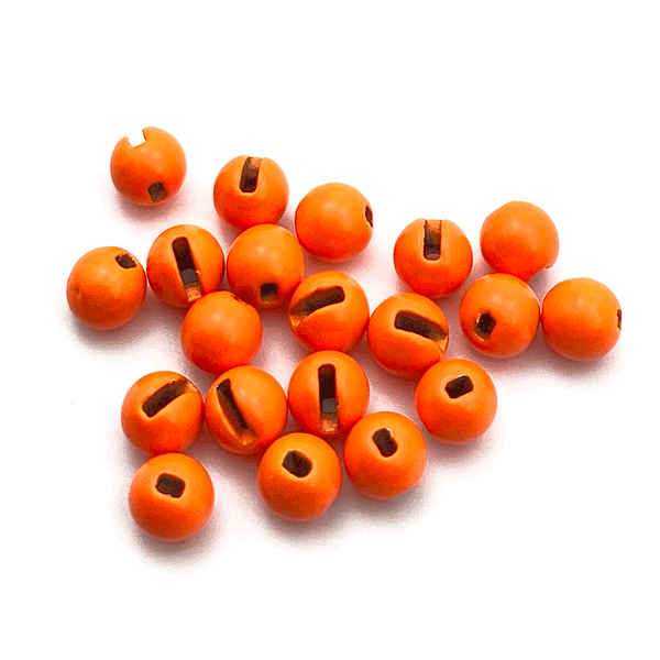 Hot orange Montana Fly Company slotted tungsten beads for attractor jig nymph fly tying