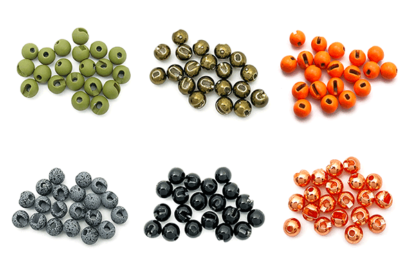 Assorted MFC slotted tungsten beads in multiple finishes for fly tying jig nymphs