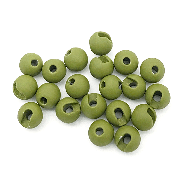 Matte olive Montana Fly Company slotted tungsten beads for low glare nymph and jig hook fly tying