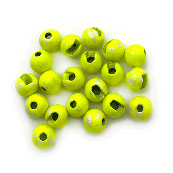 Mottled matte chartreuse Montana Fly Company slotted tungsten beads for bright attractor jig nymphs