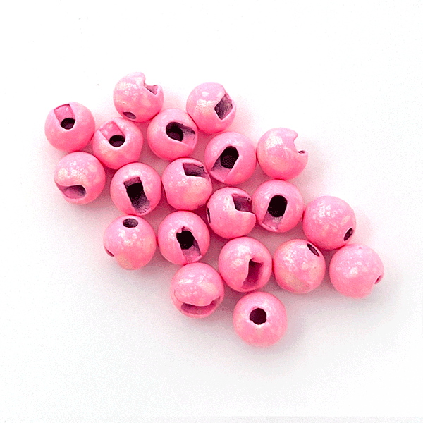 Mottled matte light pink Montana Fly Company slotted tungsten beads for subtle attractor nymph fly tying
