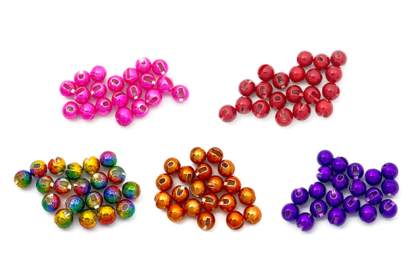Assorted MFC Slotted Tungsten Lucent Beads in bright metallic colors for jig hook fly tying