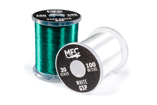MFC GSP fly tying thread spools – Dark Green and White (Gel Spun Polyethylene thread)