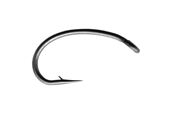 Heavy Scud Fly Hook features heavy wire, curved shank, wide gape, and down eye—ideal for tying scuds, emergers, caddis larvae, a