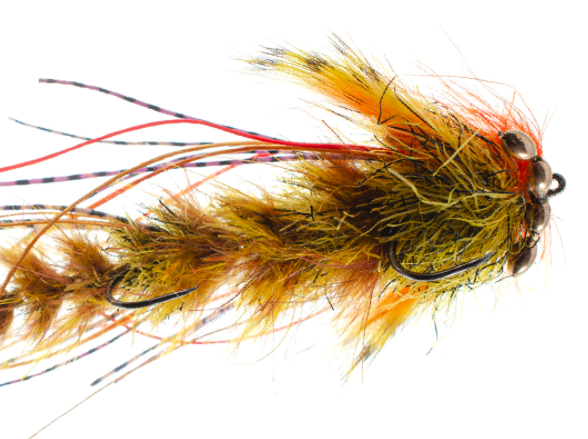 Yellow and orange fly tied with MFC Senyo's Peppered Satin Chenille
