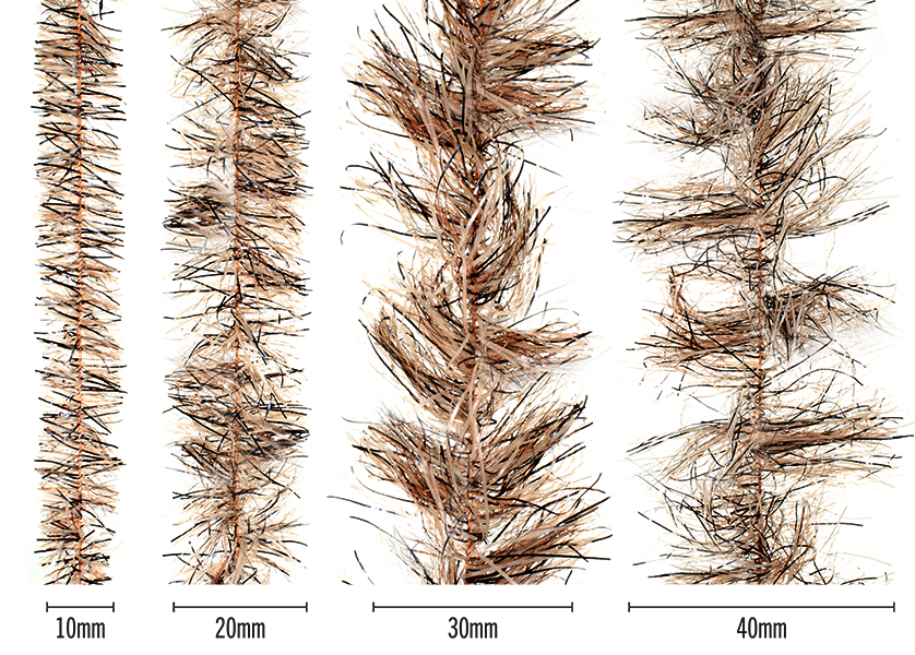 Senyo’s Speckled Chenille (Peppered Satin) – tan peppered fly tying chenille for baitfish patterns, 10mm–40mm