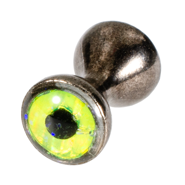 Black nickel tungsten dumbbell eye with sparkle chartreuse center