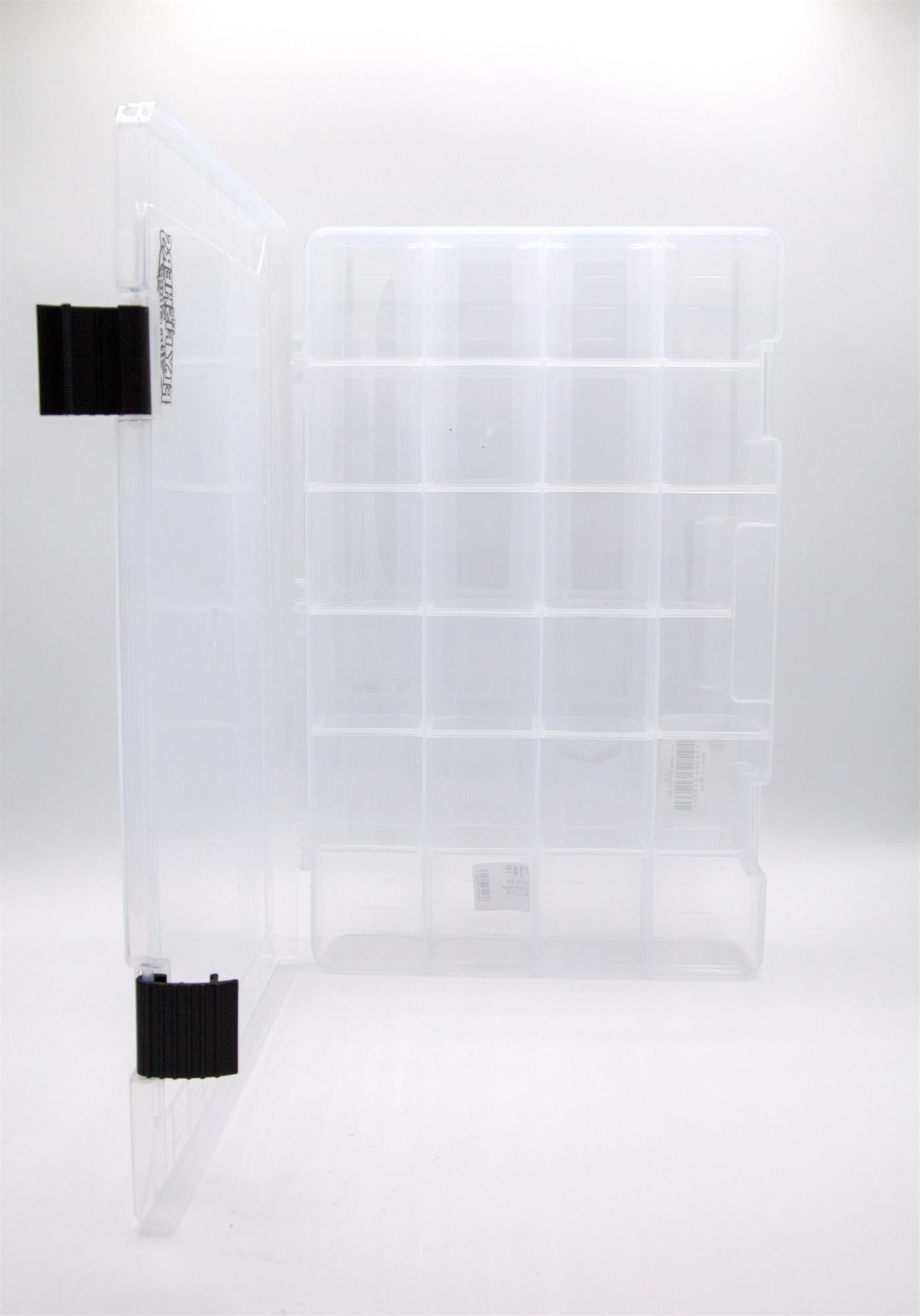 Large multi-compartment fly box with adjustable dividers for bulk flies, fishing tackle, and fly tying supplies