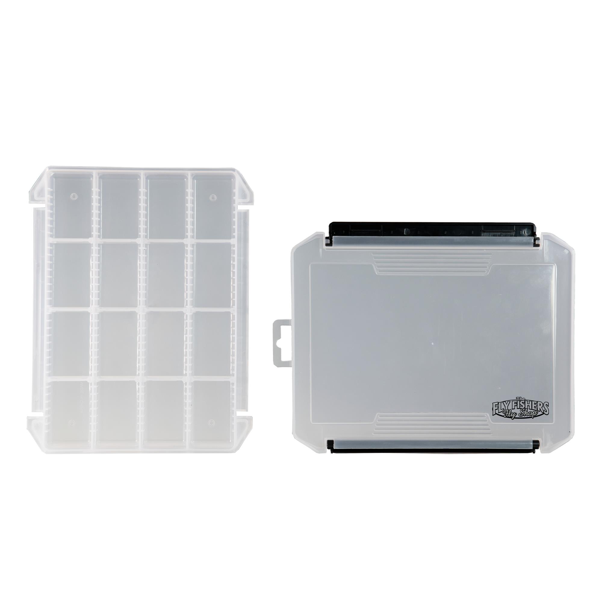 The Fly Fishers FG-1236 fly box with removable dual-opening lid and adjustable fly tying material compartments