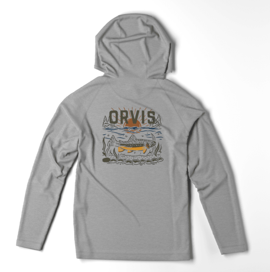 Back graphic of Orvis DriCast Logo Hoodie Light Grey Heather