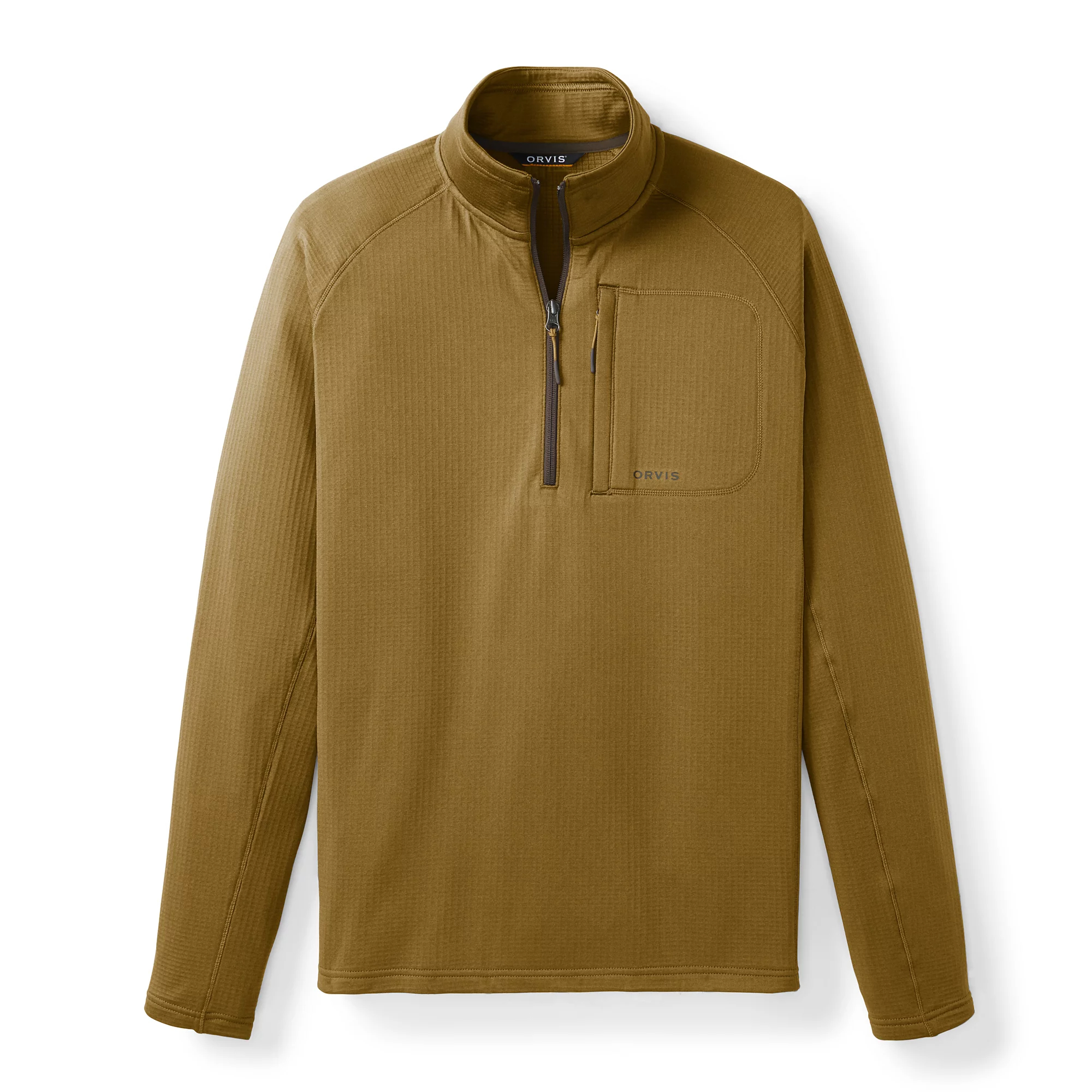 Orvis Horseshoe Hills 1/4 Zip Fleece in field khaki espresso, breathable men's outdoor pullover for fishing and camping