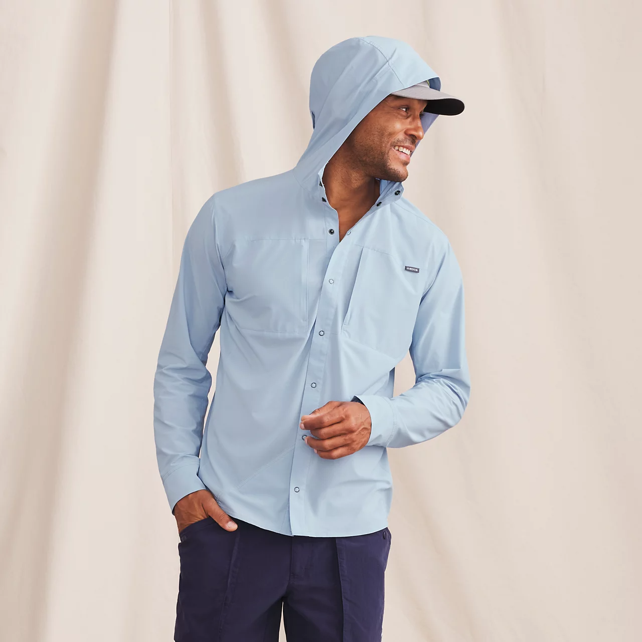 Men’s lightweight fly fishing sun shirt with hood quick dry stretch fabric Orvis