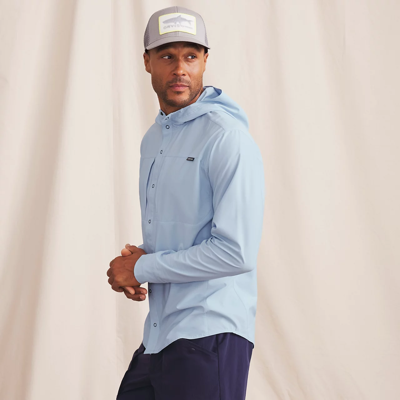 Technical fishing hoodie with sun protection odor control moisture wicking fabric