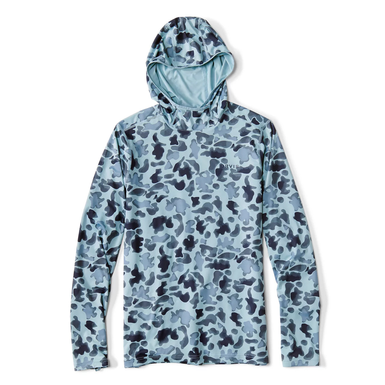 Blue Watercolor Camo style of the Orvis Sun Defense Hoodie