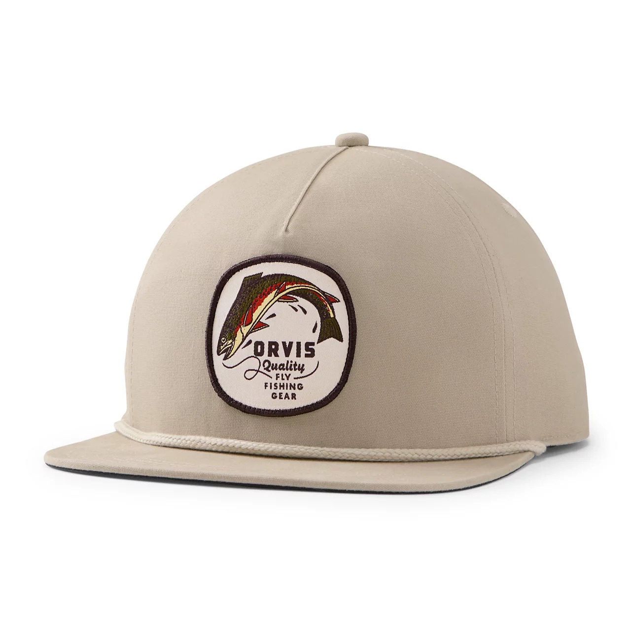Orvis Brook Trout Rope Hat Sand cotton fly fishing cap with brook trout patch and rope brim detail