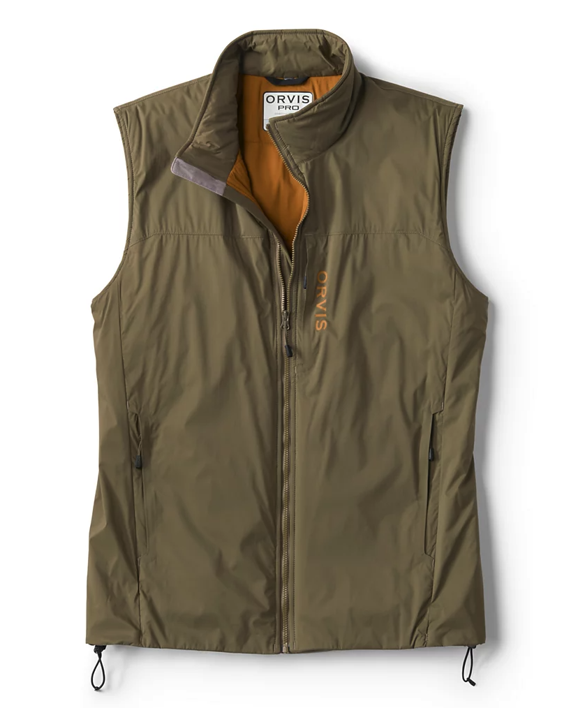 Orvis PRO Insulated Vest Tarragon color with zipper slightly open
