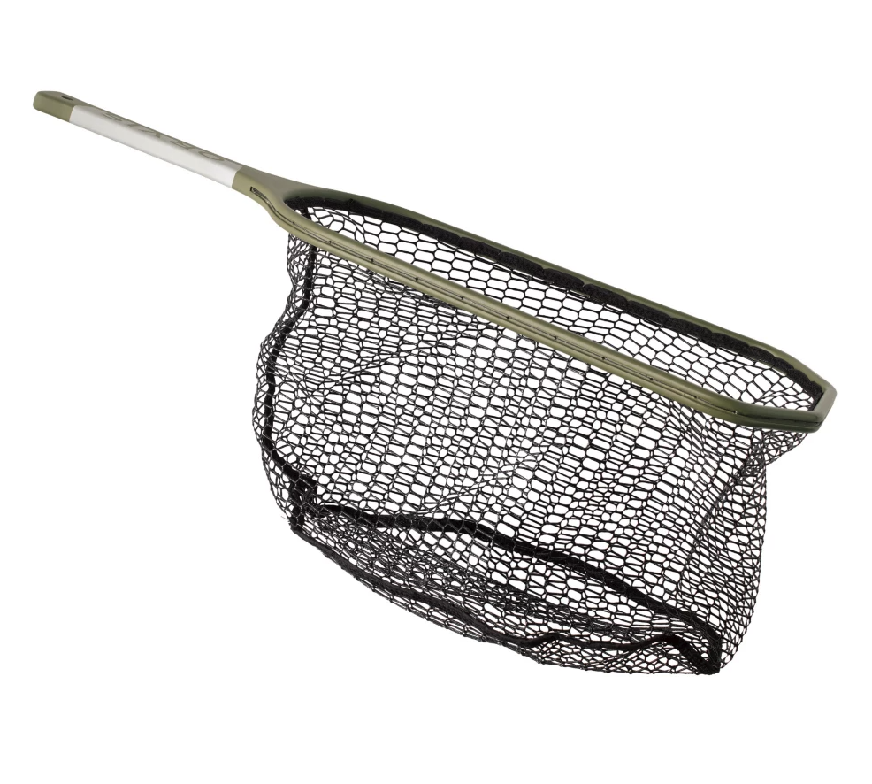 Angled side view of Orvis Wide-Mouth Hand Net In Dusty Olive