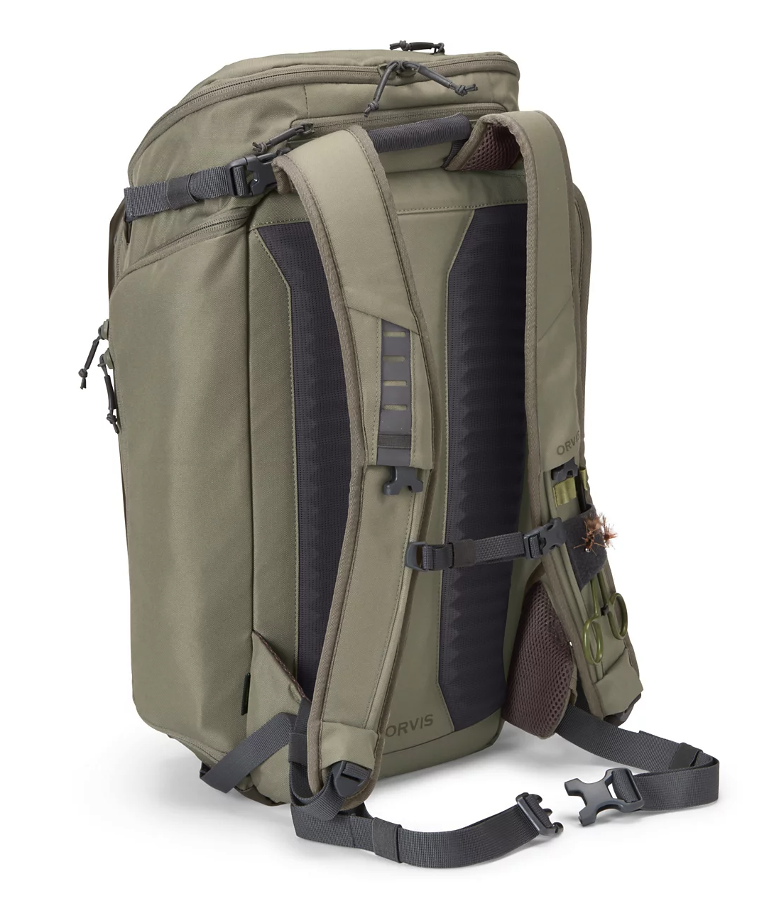 Shoulder straps view of  Orvis Bug-Out Backpack Dusty Olive