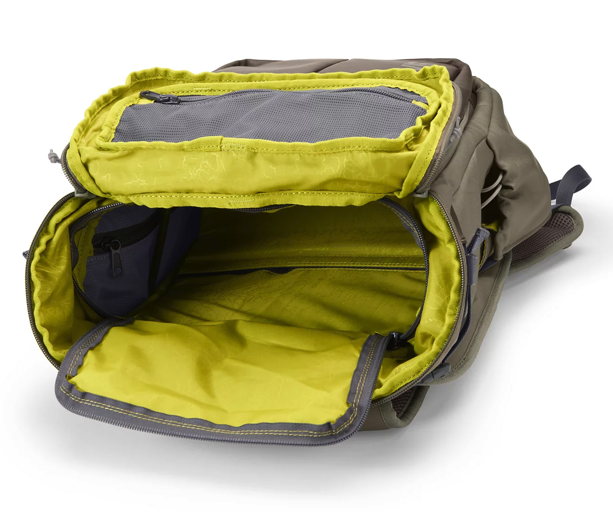 Orvis Bug-Out Backpack Dusty Olive top open