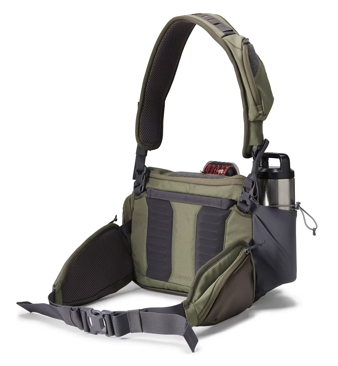 Rear view of belt and strap for Orvis Guide Hip Pack Dusty Olive