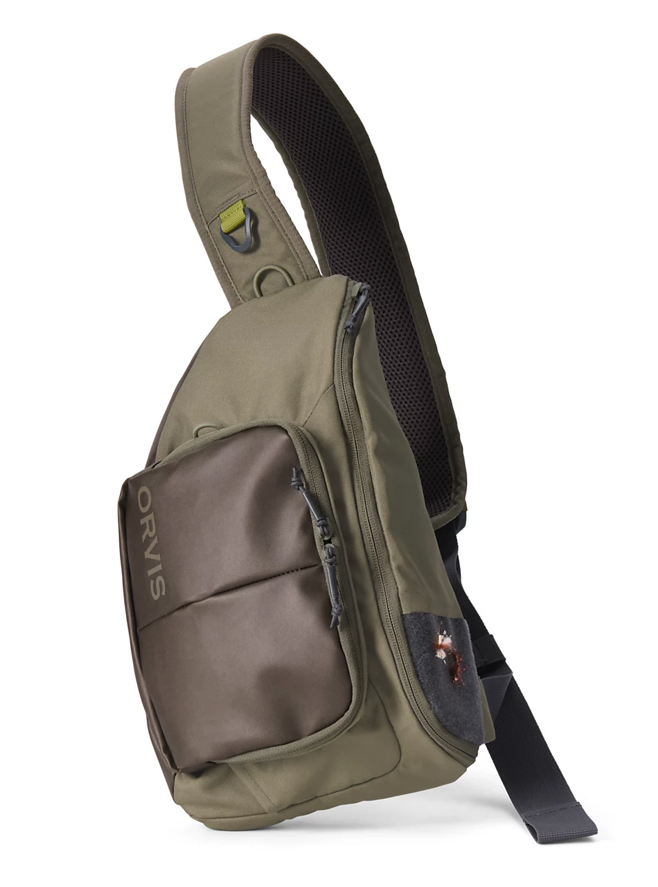 Front side view of  Orvis Mini Sling Pack Dusty Olive
