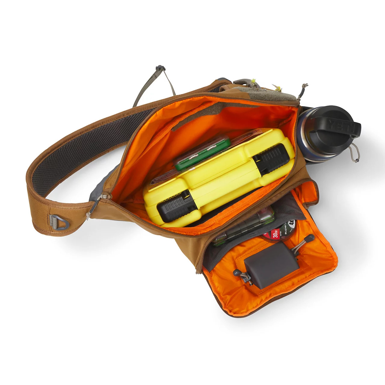 Spacious interior of Orvis Sling Pack in Dark Vicuna