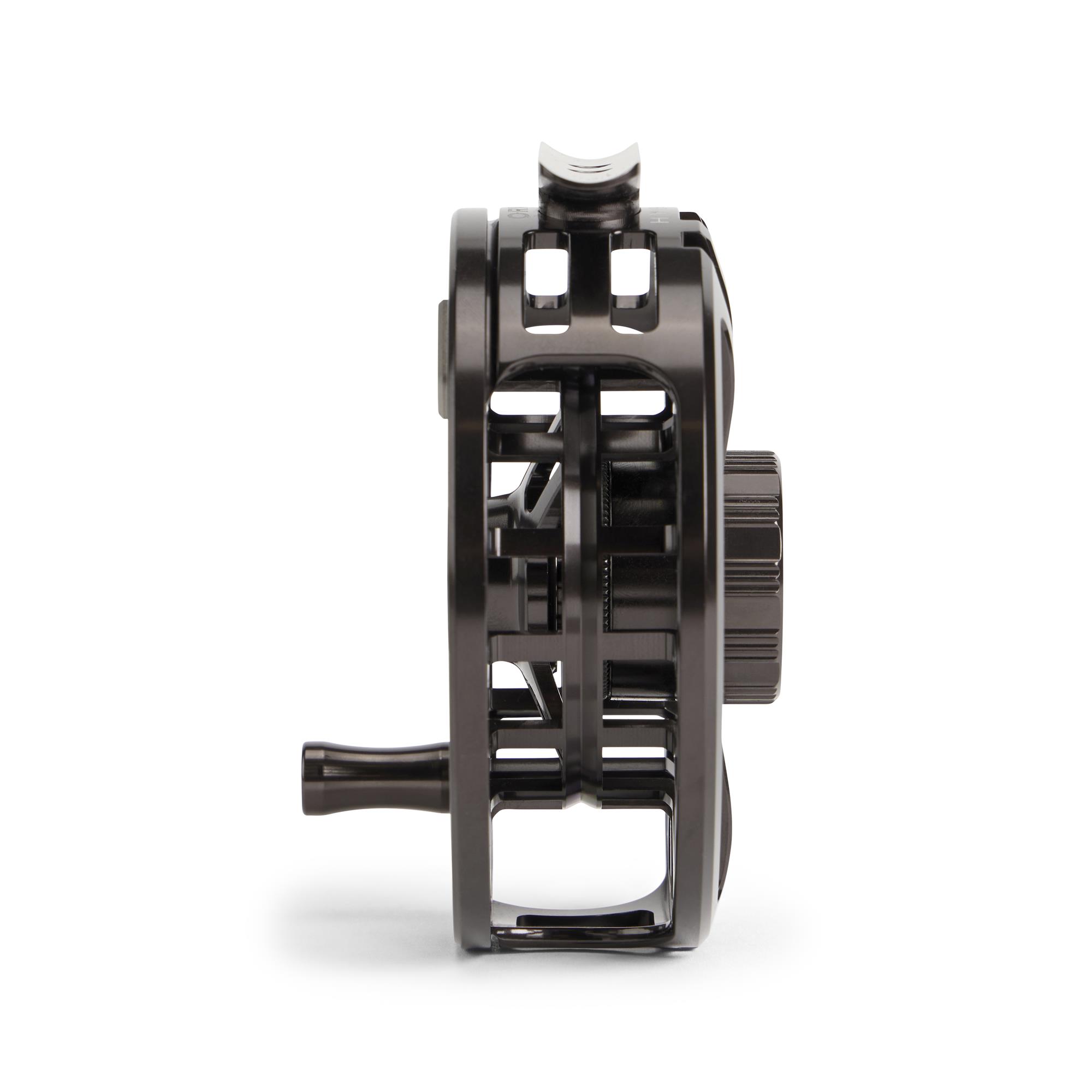Orvis Hydros fly reel side profile showing sealed drag knob and machined aluminum frame