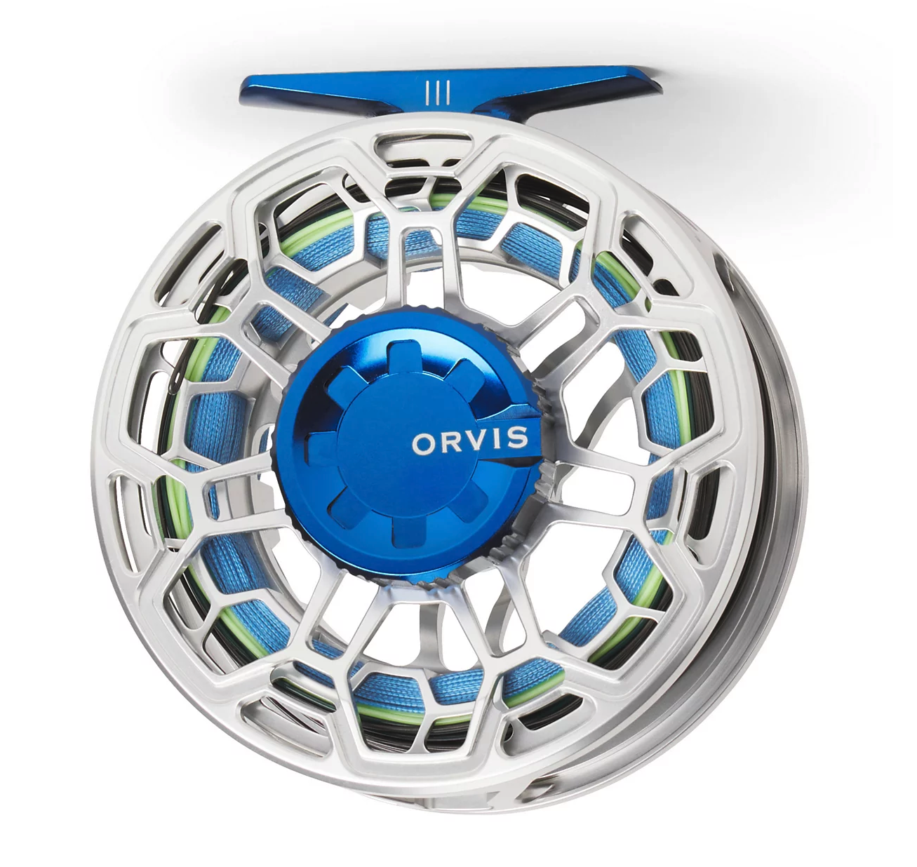 Orvis Ratio Fly Reel Silver Deep Sea color with backing and fly line