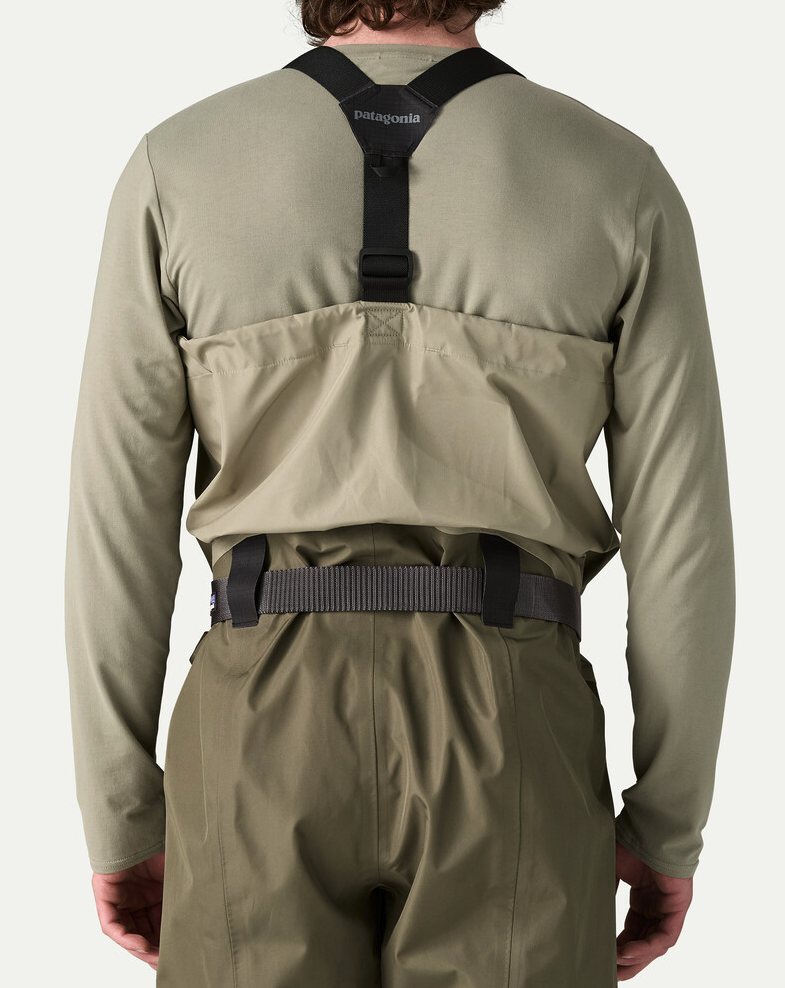 Back of man in waders wearing Patagonia Secure Stretch Wading Belt