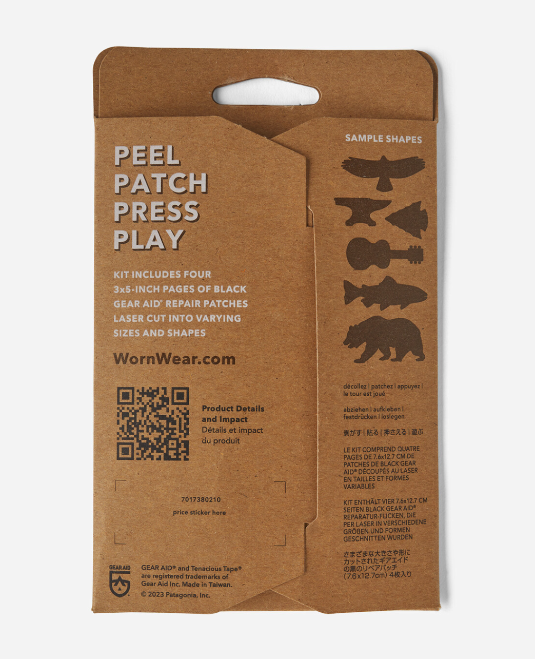 Close-up of Patagonia Worn Wear Patch Kit with Black Patches for Durable Fabric Fixes