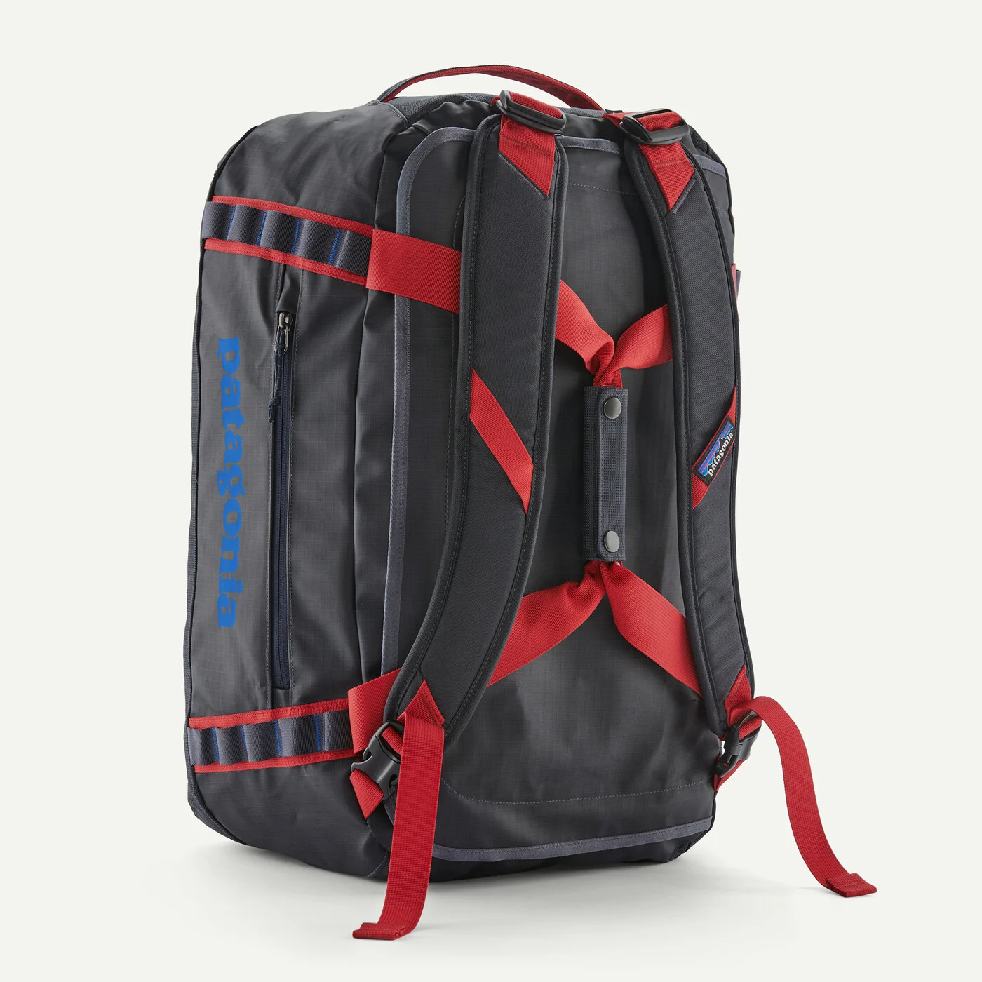Patagonia Black Hole Duffel 40L rear view with padded backpack straps for comfortable outdoor and airport travel