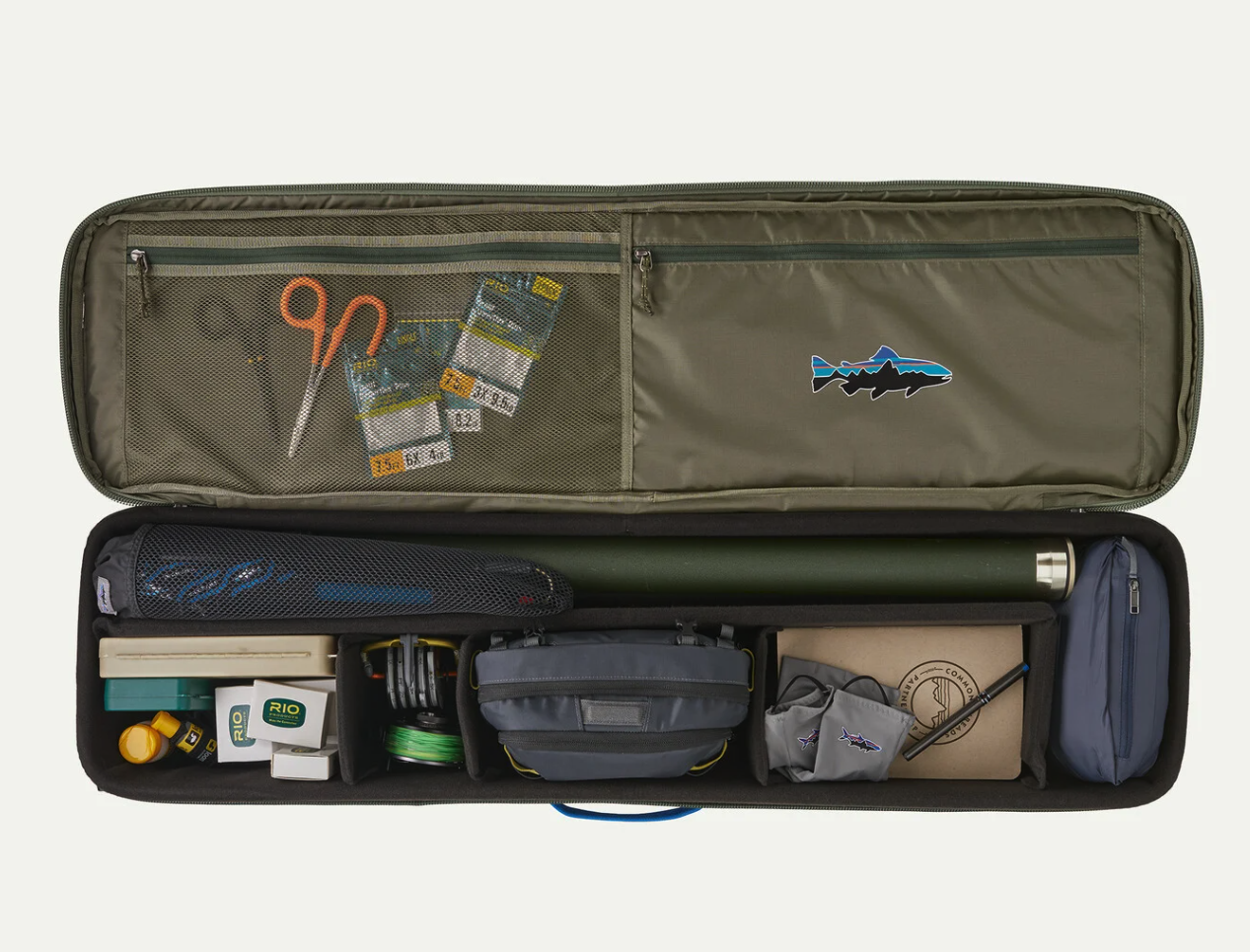 Patagonia Black Hole Rod Case open with accessories