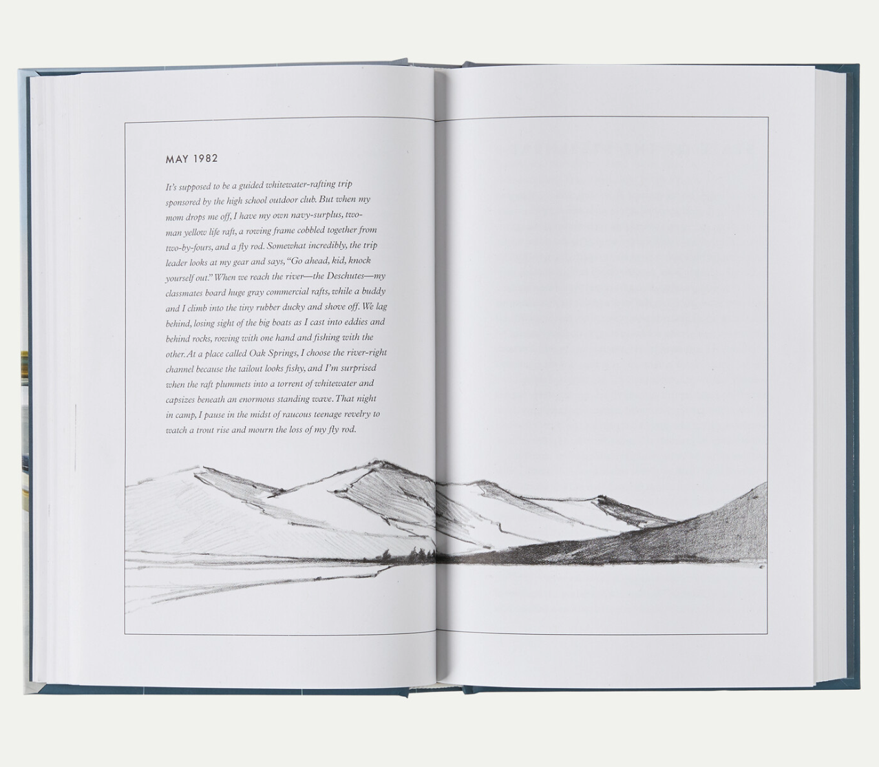 Headwaters fly fishing memoir by Dylan Tomine featuring May 1982 Deschutes River rafting story and mountain landscape artwork