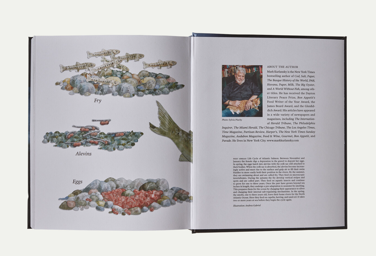 Rear inside example of Salmon Book by Mark Kurlansky